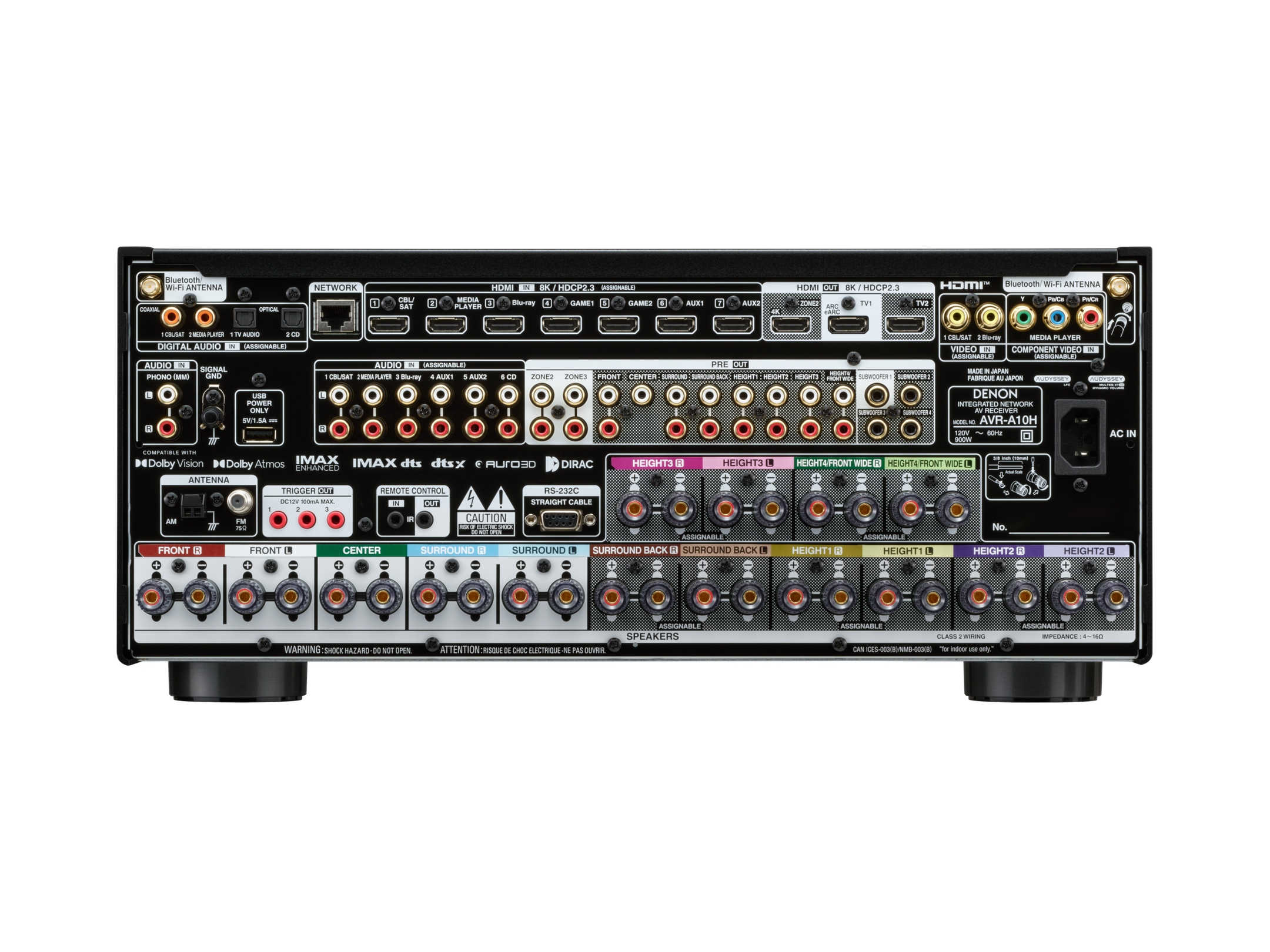 DENON AVR-A10H - Receiver AV 8K, 13.4 Canais, Powered by HEOS™ com Dolby Atmos, HDR10, HDR10+, Dolby Vision e HLG, Dolby Atmos, DTS:X e DTS:X Pro, Auro-3D, IMAX Enhanced, 150 Watts - Imagem 5