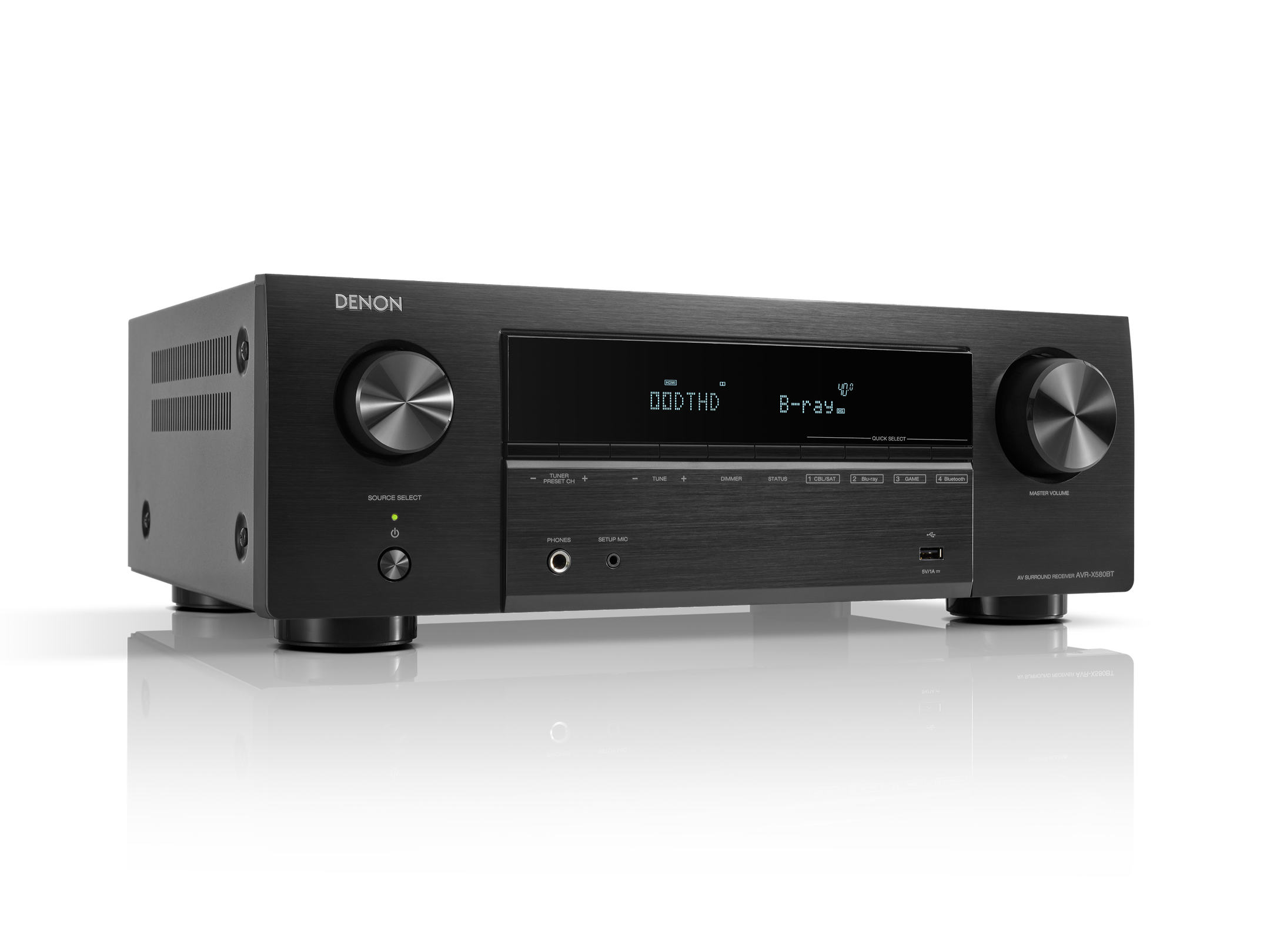 DENON AVR-X580BT - Receiver AV, 8K, 5.2 Canais, HDR10+, Dolby Vision e Dynamic HDR, ARC/eARC, Dolby TrueHD e DTS-HD Master Audio, 70 Watts
