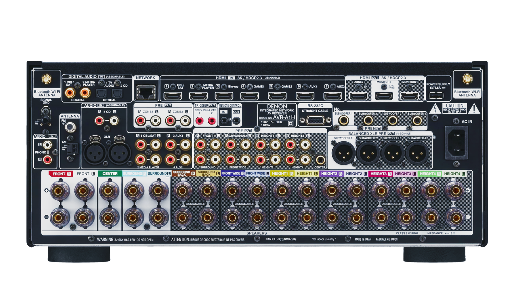 DENON AVR-A1H - Receiver AV 8K, 15.4 Canais, Powered by HEOS™ com Dolby Atmos, HDR10, HDR10+, Dolby Vision e HLG, Dolby Atmos, DTS:X e DTS:X Pro, Auro-3D, IMAX Enhanced, 150 Watts - Imagem 6