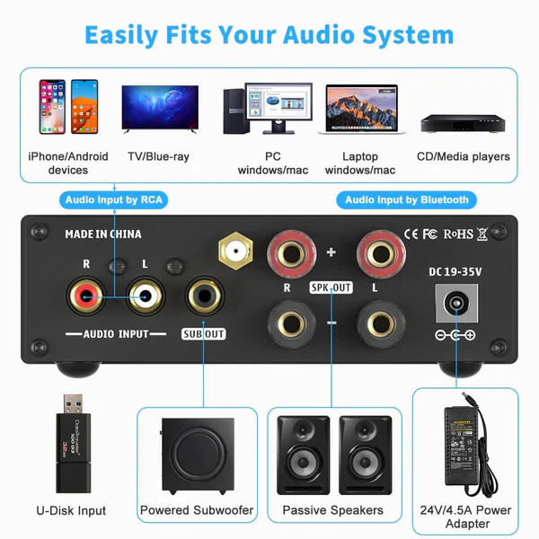 FOSI AUDIO BL20C BT Amplificador Integrado, 100 Watts - Imagem 4