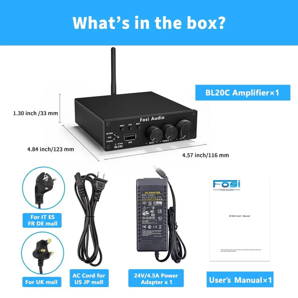 FOSI AUDIO BL20C BT Amplificador Integrado, 100 Watts - Imagem 3