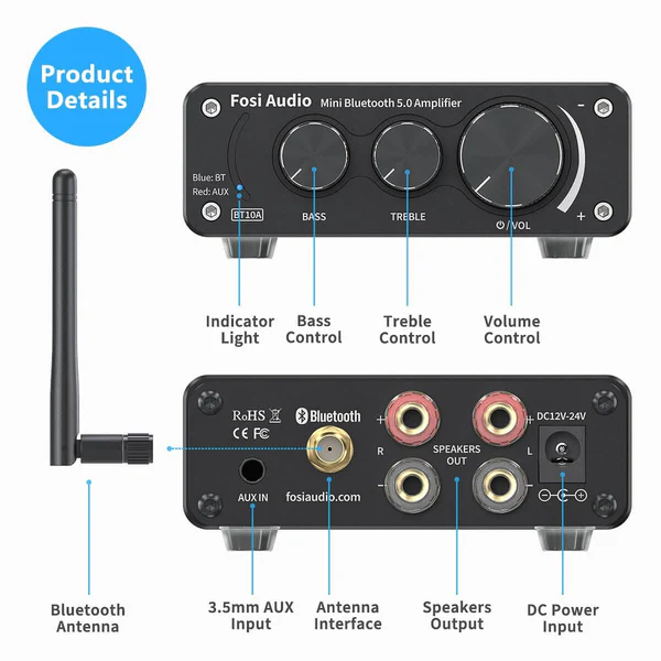FOSI AUDIO BT10A BT Amplificador Estéreo, 50 Watts - Imagem 4