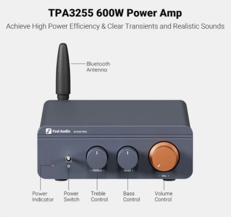FOSI AUDIO BT20A Amplificador Integrado, 60 Watts - Imagem 2