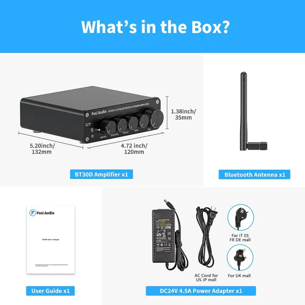 FOSI AUDIO BT30D BT Amplificador Integrado Classe D, 2.1 Canais, 50 Watts - Imagem 3