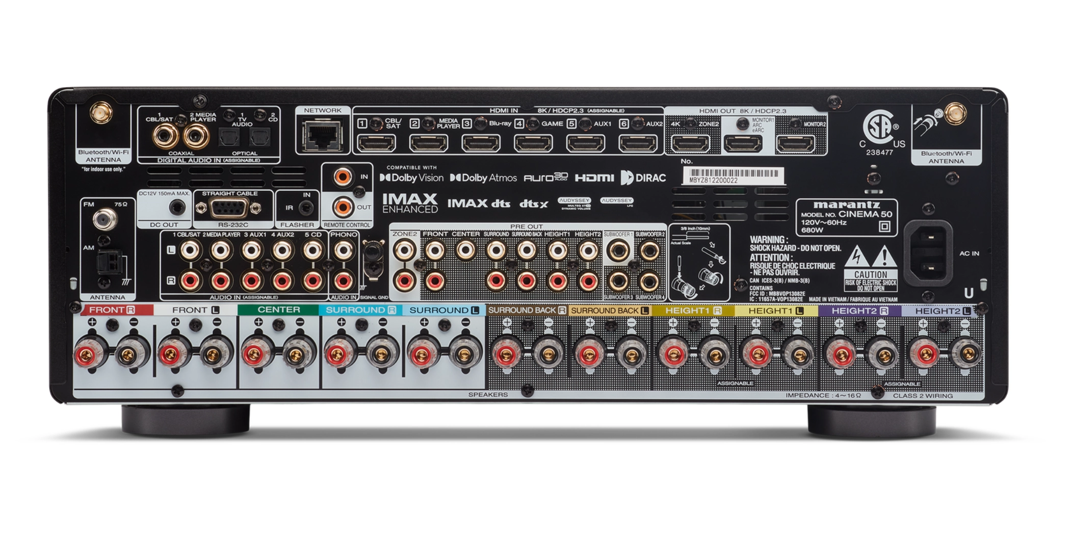 MARANTZ CINEMA 50 Receiver AV 8k, 9.4 Canais, Dolby Atmos®, Bluetooth®, Apple Airplay® 2, Amazon Alexa, 110 Watts - Imagem 3