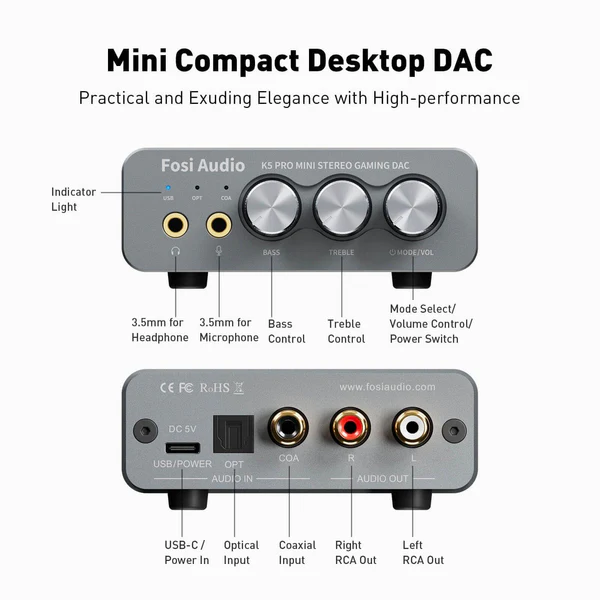 FOSI AUDIO K5 Pro Gaming DAC Amplificador de Fone e Pré-Amplificador - Imagem 2