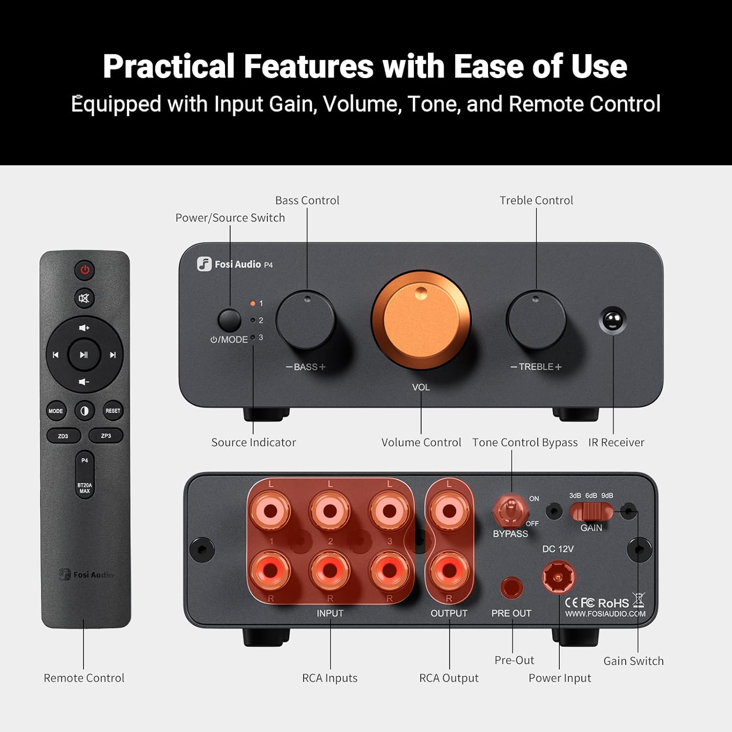 FOSI AUDIO P4 Pré-Amplificador de Áudio Stereo - Imagem 4